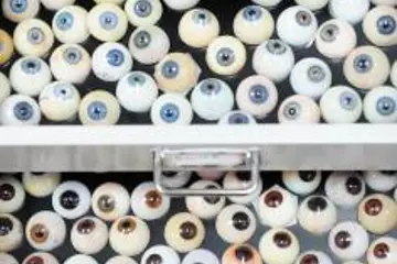 Drawer containing artificial and prosthetic eyes