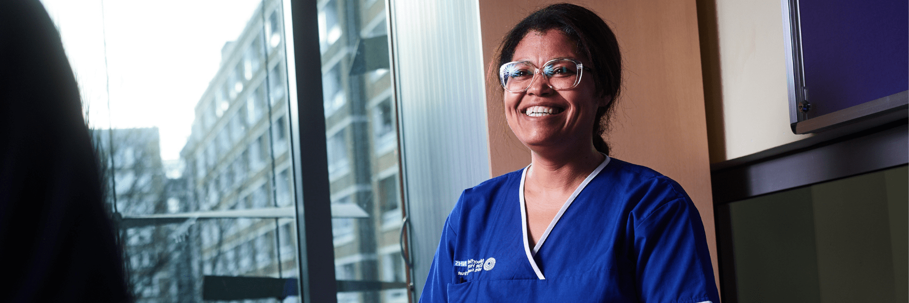 Photo of Moorfields staff member: Joelia headshot in the hospital