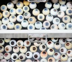 Drawer containing artificial and prosthetic eyes