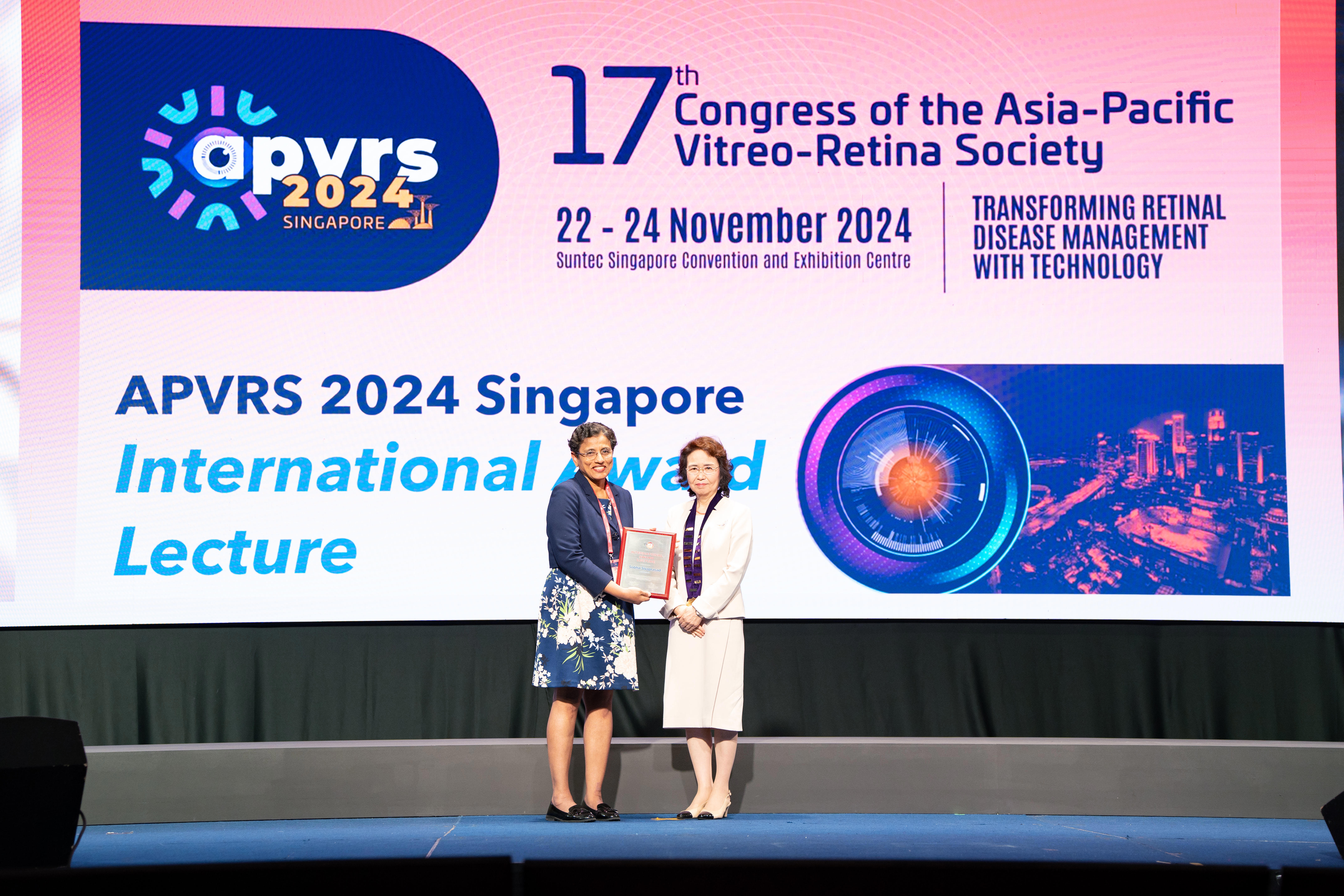 Professor Sobha Sivaprasad accepting award