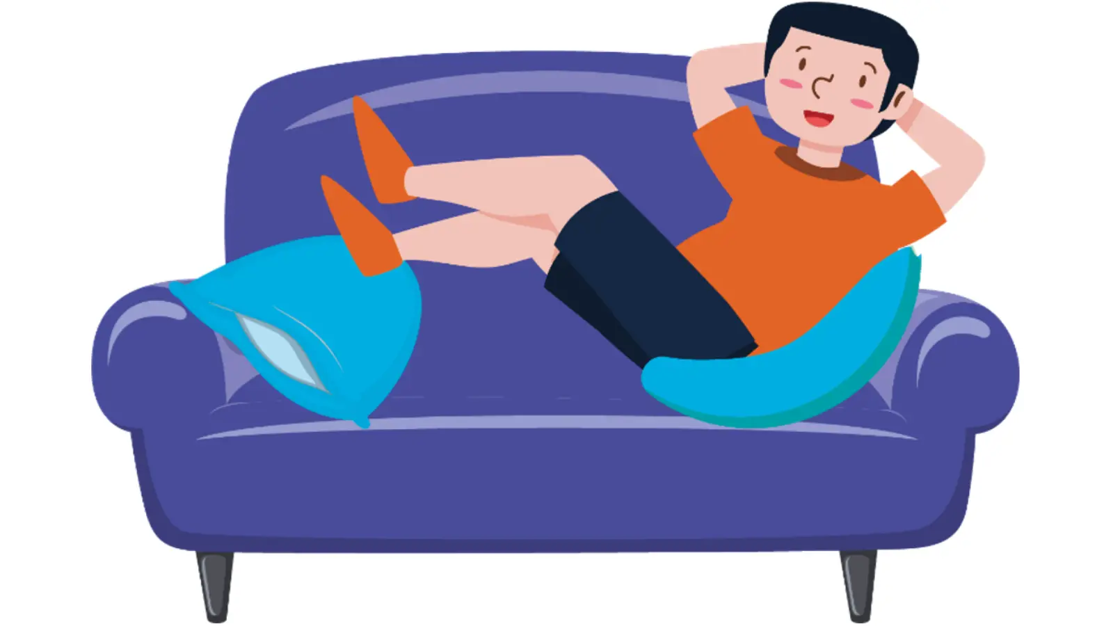 Cartoon of a boy reclining on a settee with his hands behind his head