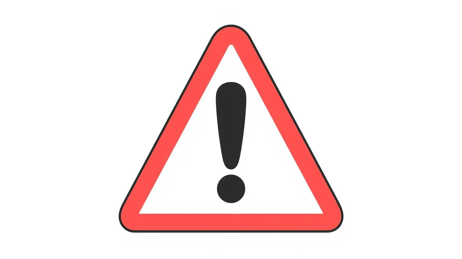 Cartoon Style Close Up Of A Warning Sign, Red Outline, White Centre And A Black Exclamation Mark Soft Colours, Child Friendly, With A White Background