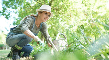 A young woman gardening