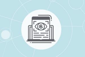 Icon of a computer tablet with an eye on it