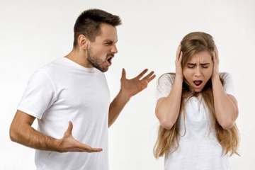 man shouting at woman